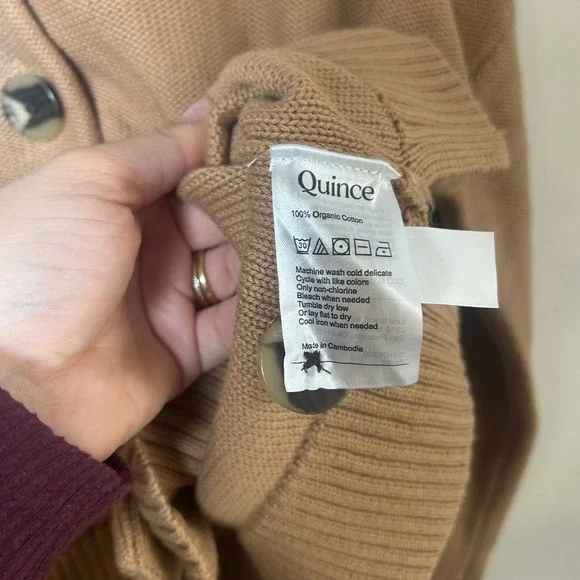 Quince Organic Cotton Cardigan Women Small Camel Tan Button Front Knit Sweater - Picture 5 of 5